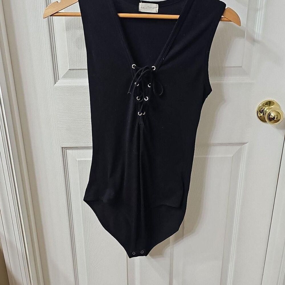 Full Tilt Black Lace-Up V-Neck Sleeveless Bodysuit Size S